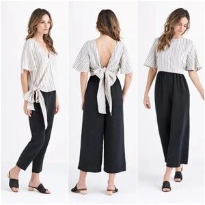Vetta White Black Stripe Convertible Tie Wrap Blouse Deadstock Capsule Neutral